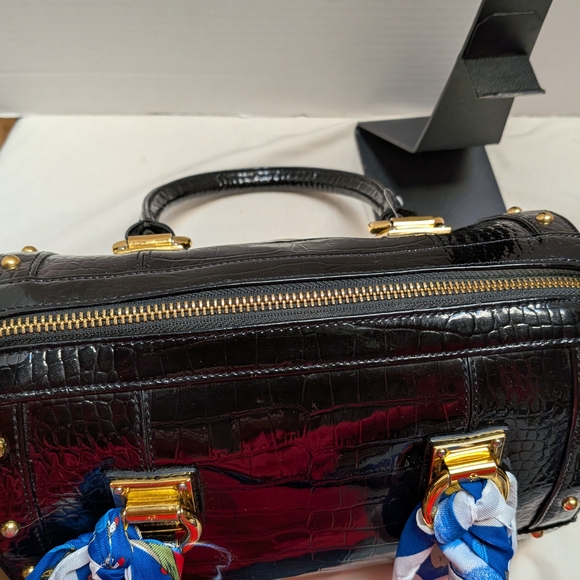 Metrocity Black Croc-Embossed Satchel with Gold Accents - Picture 6 of 9